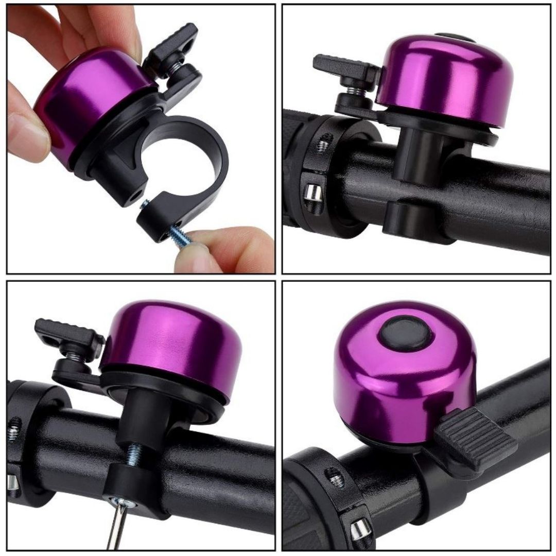PURPLE Aluminum Alloy Bicycle Bell Loud Handlebar Horn Waterproof Mini Bike Safety Ring for MTB Road Bike E-Bike Scooter & Wheelchair Metal Cycling Accessory Warning Ring Durable Thumb Press
