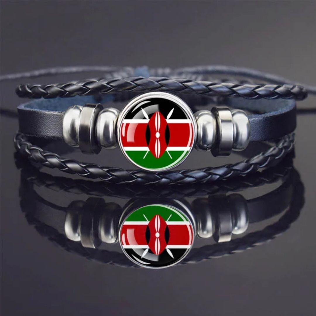 KENYAN National Flag Leather Bangle Bracelet Patriotic Woven Cuff for Men Women Adjustable Snap Button for Independence Day I Love My Country Gift for Diaspora Foreigners Kenya Somalia Uganda Tanzania