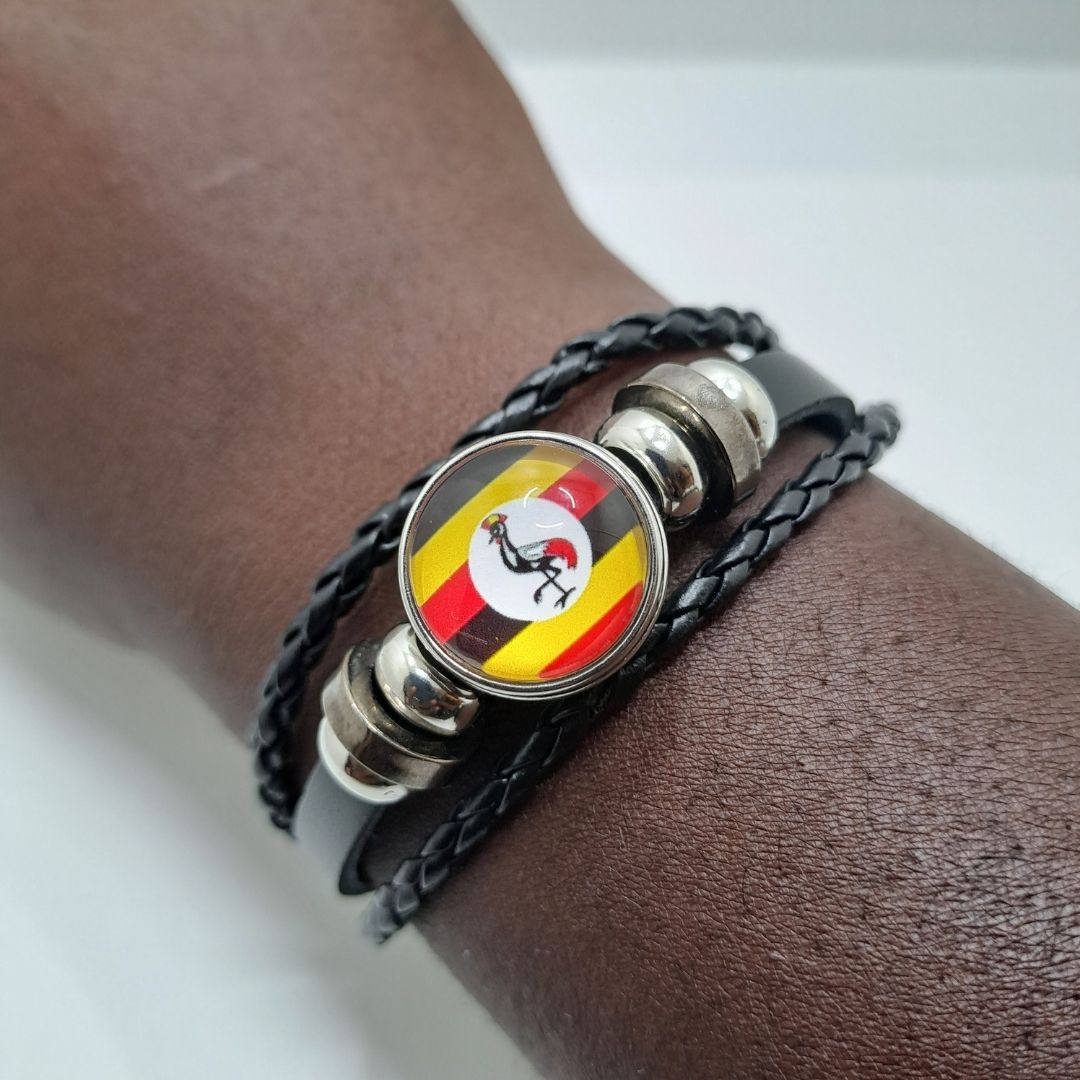UGANDAN Country National Flag Bangle Bracelet Woven Leather Patriotic Pride Snap Button Bracelet Kenya Somalia Uganda Tanzania Adjustable Unisex Gift Independence Tourist Wristband Football Fan Team