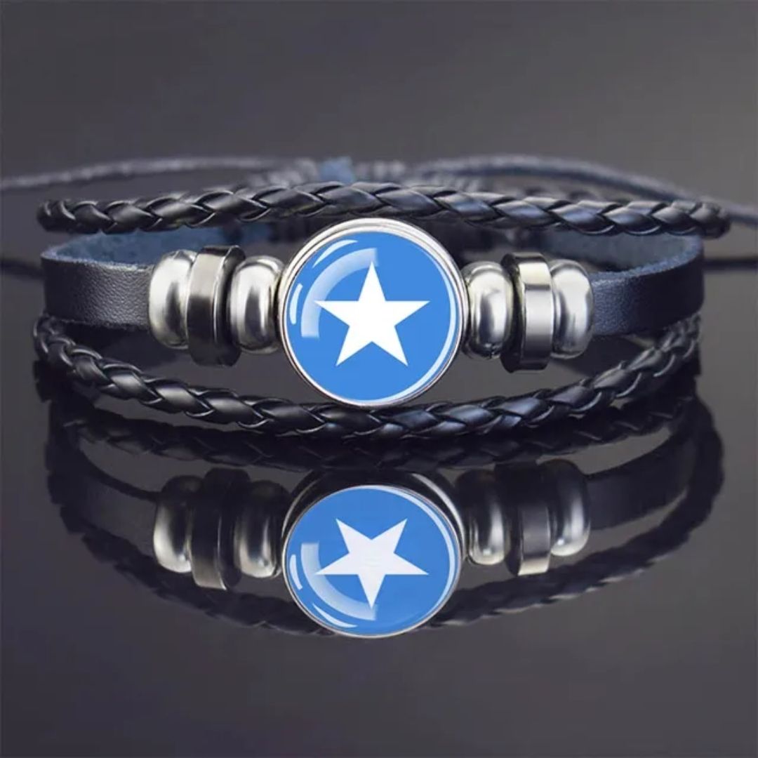 SOMALIA National Flag Leather Bangle Bracelet Patriotic Woven Cuff for Men Women Adjustable Snap Button for Independence Day I Love My Country Gift for Diaspora Foreigners Kenya Somali Uganda Tanzania