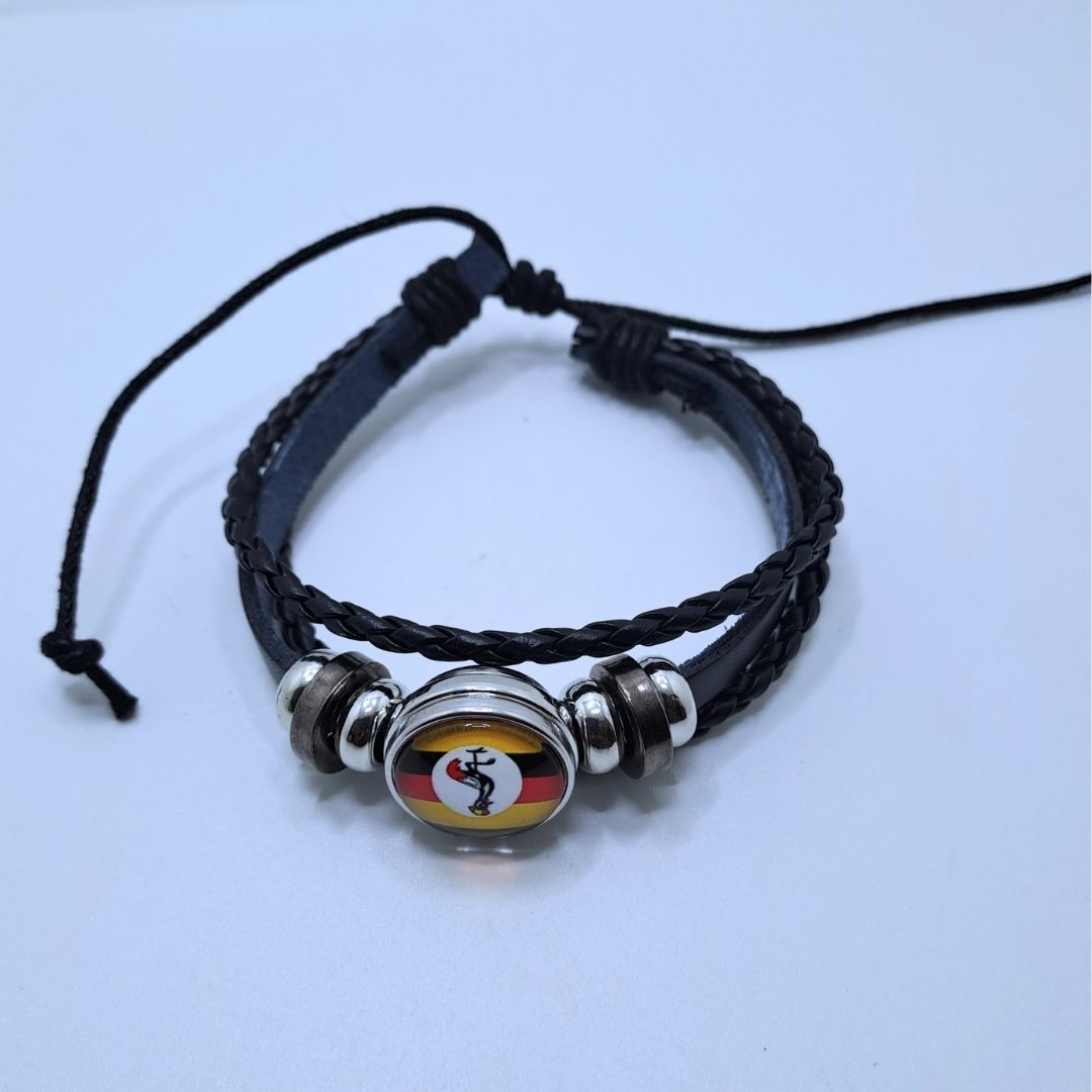 UGANDAN National Flag Leather Bangle Bracelet Patriotic Woven Cuff for Men Women Adjustable Snap Button for Independence Day I Love My Country Gift for Diaspora Foreigners Kenya Somalia UGANDA TEAM