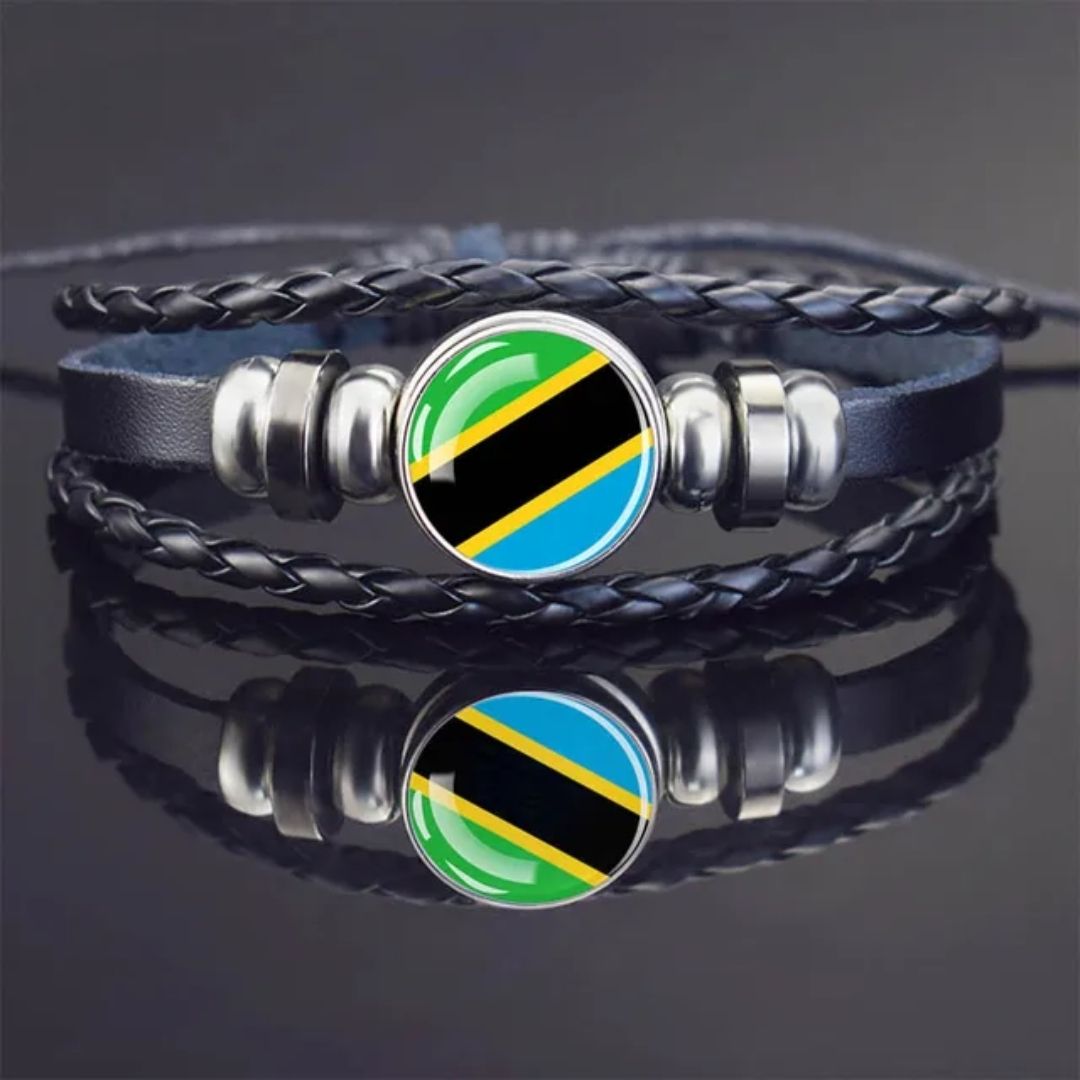 TANZANIA Adjustable National Flag Leather Bracelet Patriotic Woven Snap Button Wristband for Kenya Somalia Uganda & Tanzanian Unisex Pride Bracelet Independence Tourist Jewelry Band Diaspora Gift