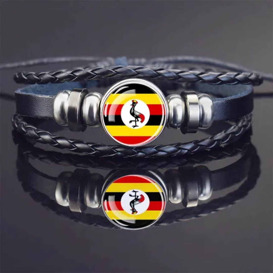 UGANDAN Country National Flag Bangle Bracelet Woven Leather Patriotic Pride Snap Button Bracelet Kenya Somalia Uganda Tanzania Adjustable Unisex Gift Independence Tourist Wristband Football Fan Team