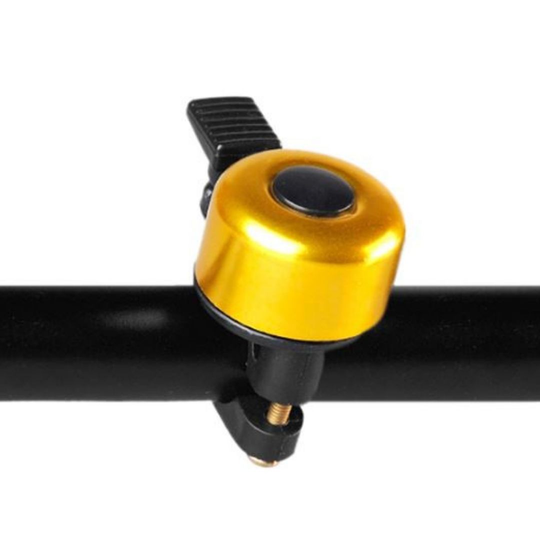 GOLD Aluminum Alloy Bicycle Bell Loud Handlebar Horn Waterproof Mini Bike Safety Ring for MTB Road Bike E-Bike Scooter & Wheelchair Metal Cycling Accessory Warning Ring Durable Thumb Press GOLDEN