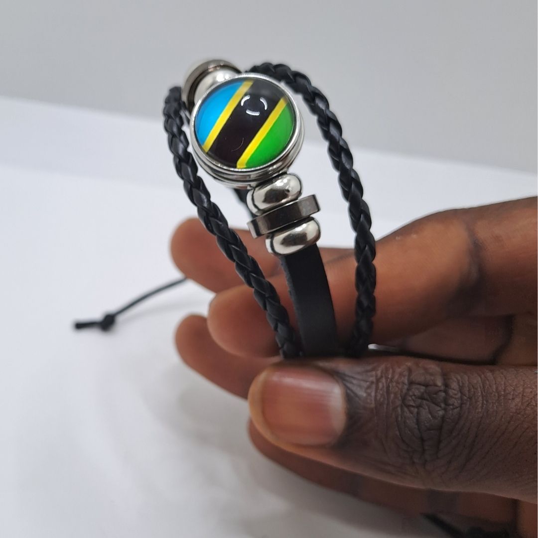 TANZANIA Adjustable National Flag Leather Bracelet Patriotic Woven Snap Button Wristband for Kenya Somalia Uganda & Tanzanian Unisex Pride Bracelet Independence Tourist Jewelry Band Diaspora Gift