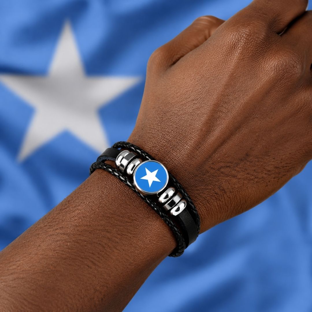 SOMALI Adjustable National Flag Leather Bracelet Patriotic Woven Snap Button Wristband for Kenya Somalia Uganda Tanzania Unisex Pride Bracelet Independence Tourist Jewellery Band Mogadishu Gift Hijab