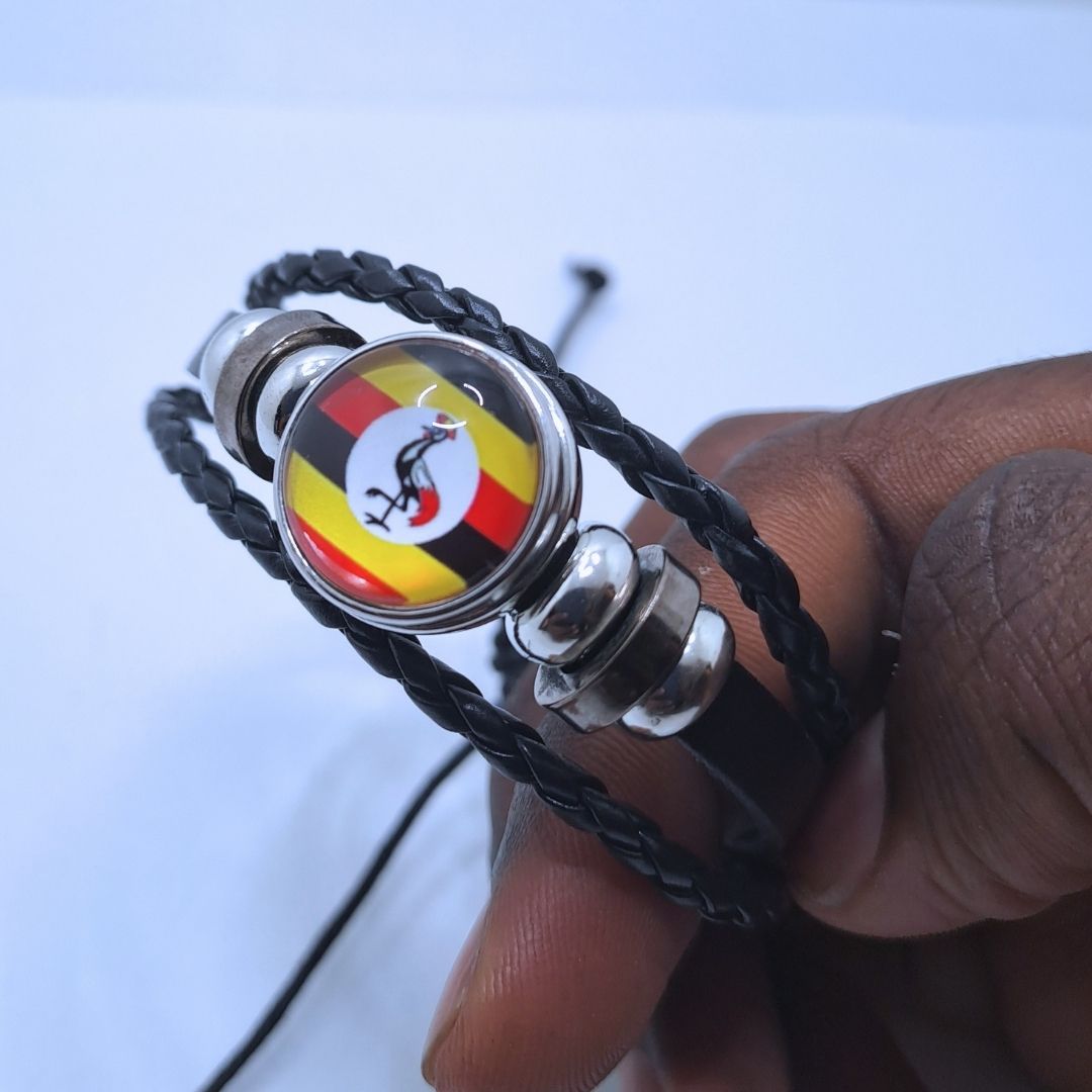 UGANDAN Country National Flag Bangle Bracelet Woven Leather Patriotic Pride Snap Button Bracelet Kenya Somalia Uganda Tanzania Adjustable Unisex Gift Independence Tourist Wristband Football Fan Team