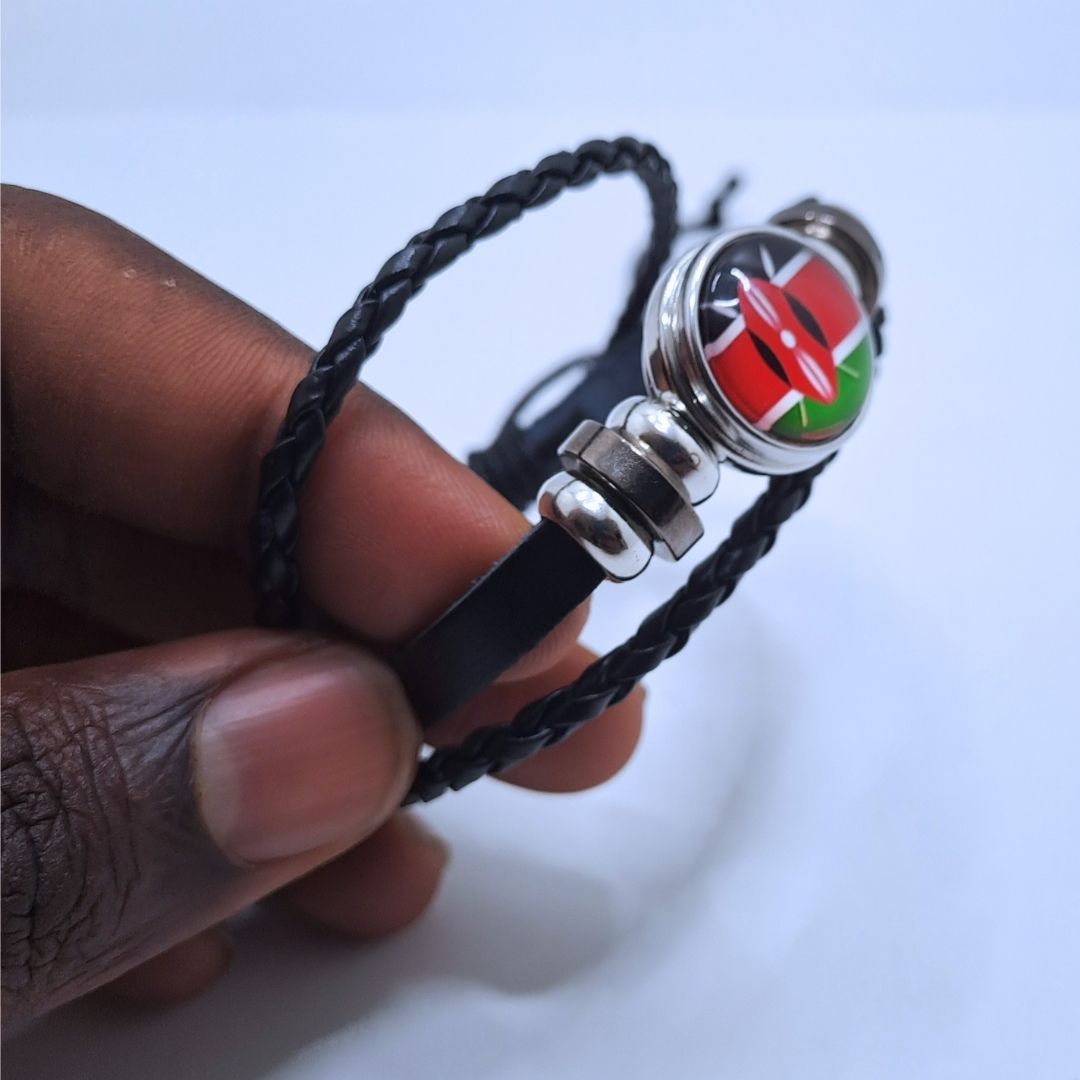 KENYAN National Flag Leather Bangle Bracelet Patriotic Woven Cuff for Men Women Adjustable Snap Button for Independence Day I Love My Country Gift for Diaspora Foreigners Kenya Somalia Uganda Tanzania