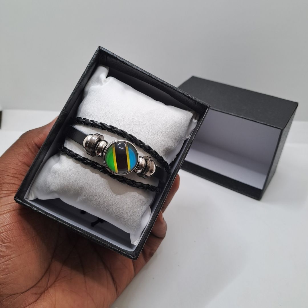 TANZANIA Adjustable National Flag Leather Bracelet Patriotic Woven Snap Button Wristband for Kenya Somalia Uganda & Tanzanian Unisex Pride Bracelet Independence Tourist Jewelry Band Diaspora Gift