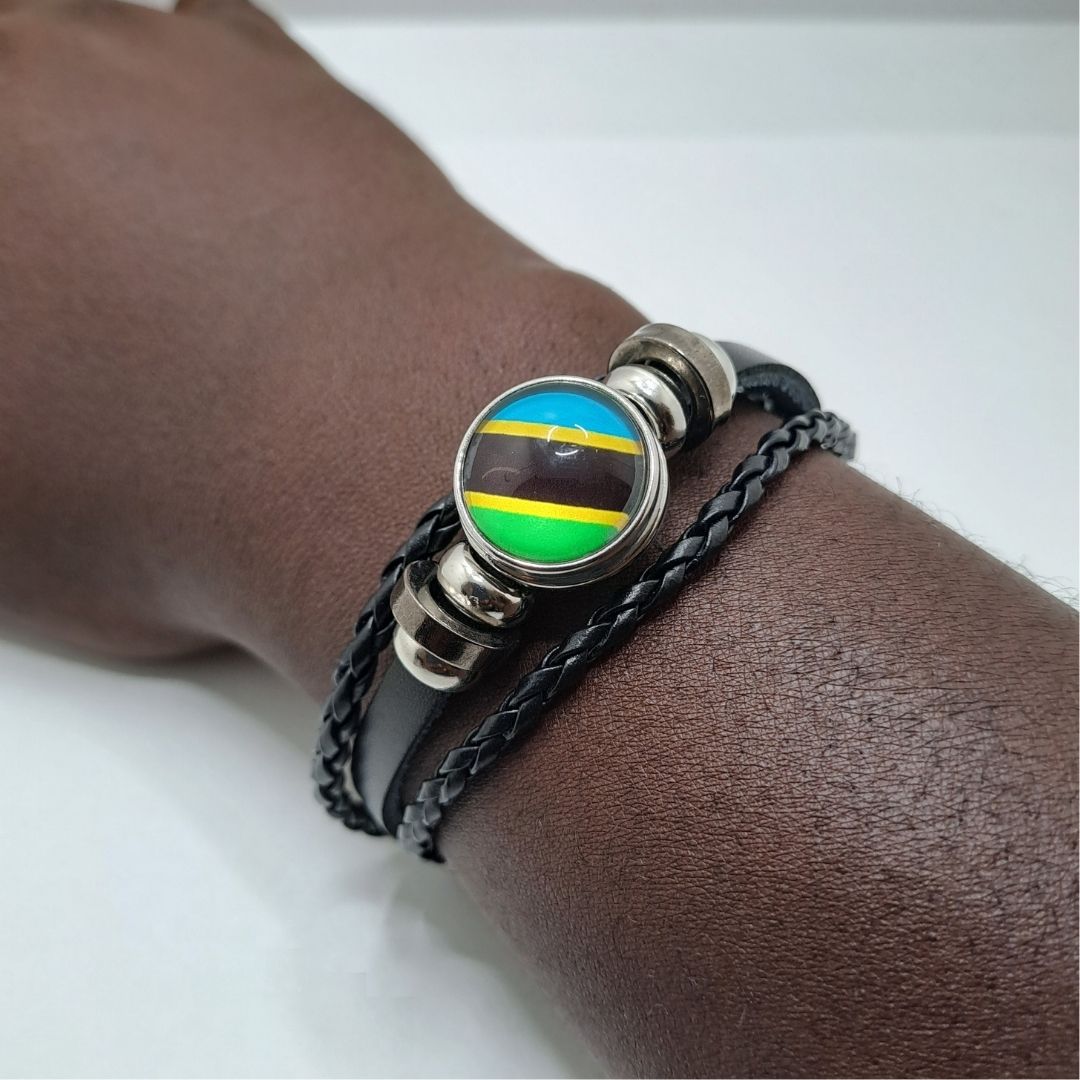 TANZANIA Adjustable National Flag Leather Bracelet Patriotic Woven Snap Button Wristband for Kenya Somalia Uganda & Tanzanian Unisex Pride Bracelet Independence Tourist Jewelry Band Diaspora Gift