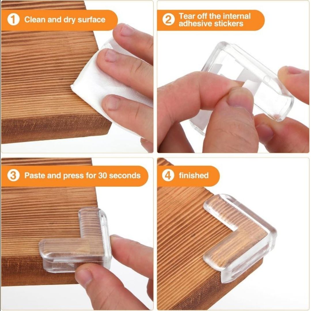 Transparent L-Shaped Baby Safety Corner Protectors Soft Silicone Anti-Collision Furniture Edge Guards for Tables Cabinets & Desks (4/8/12/16 PCS) 2 Two Sided Kids Child Children Clear Sharp Cushion