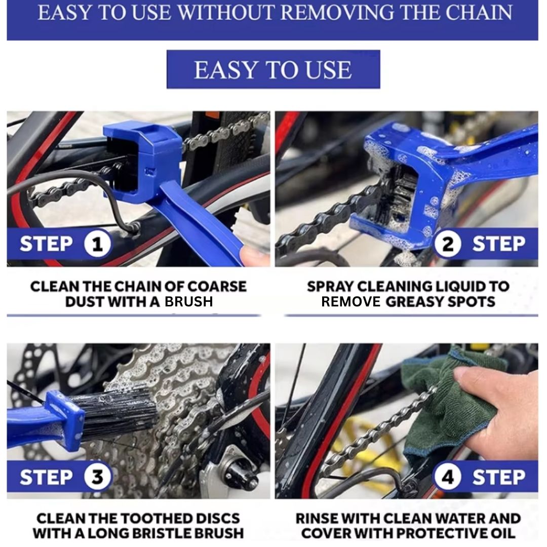 3 Sided Bike & Motorcycle Chain Cleaning Brush Tool Crankset & Chain Maintenance Scrubber ABS Nylon Durable Multi-Use Bicycle Motorbike ATV Quad Dirt Cycling Kit Big Triple
