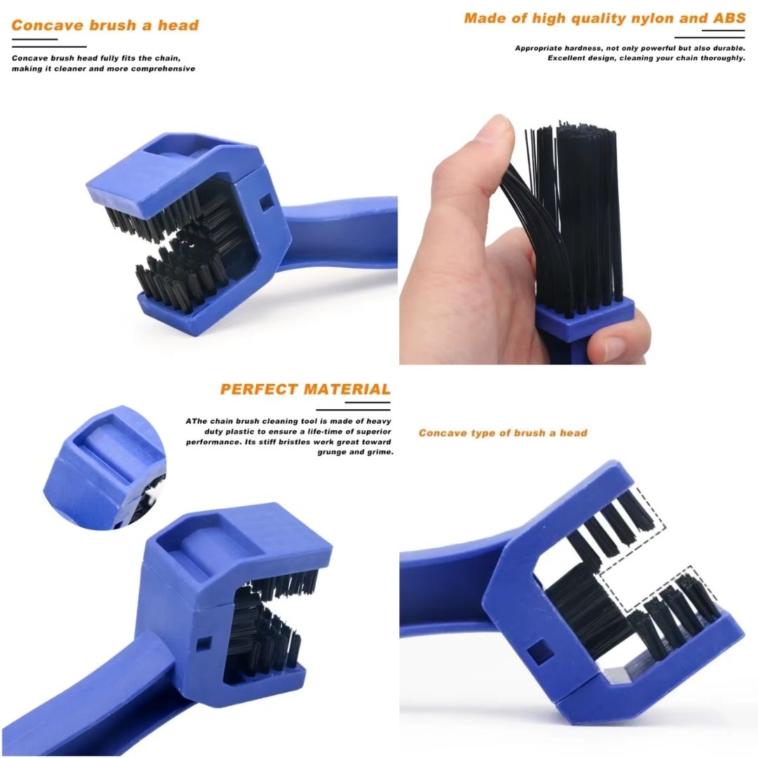 3 Sided Bike & Motorcycle Chain Cleaning Brush Tool Crankset & Chain Maintenance Scrubber ABS Nylon Durable Multi-Use Bicycle Motorbike ATV Quad Dirt Cycling Kit Big Triple