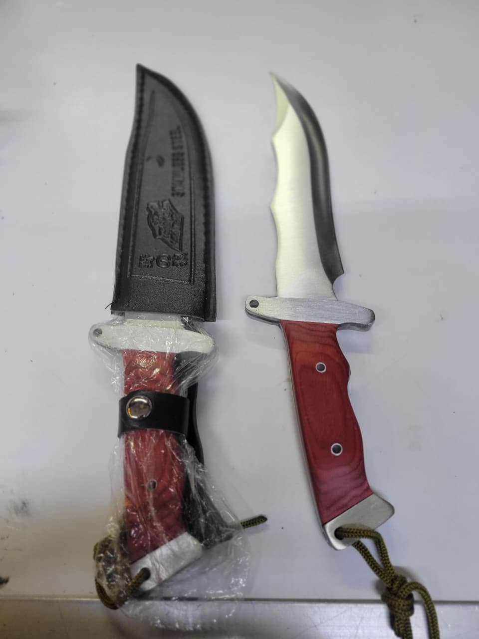1PC Sword‑Style Pocket Knife with Wooden Handle + Brown Leather Sheath – Outdoor Camping, Hunting & Survival Gear