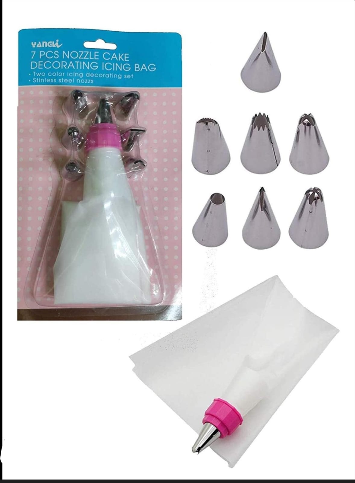 Silicone Reusable Icing Piping Bag Stainless Steel 6 Nozzle Set Cake Decorating Tool