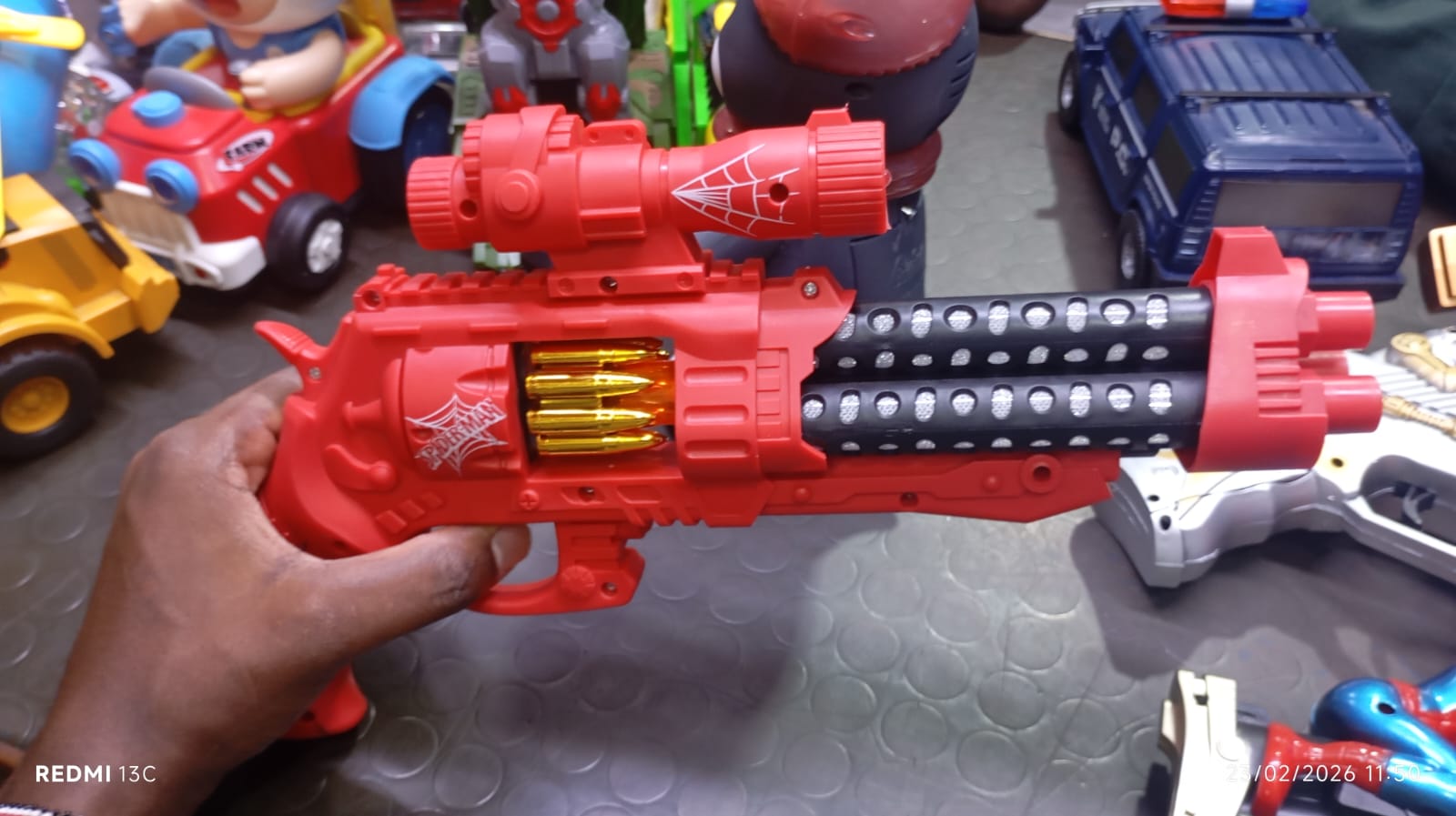 Kids Vibrating Toy Gun With Sound And Light Beam..The toy makes real sound, and pin point the target with beam light. It uses batteries to functional. The best enjoyment while indoor or outdoor.