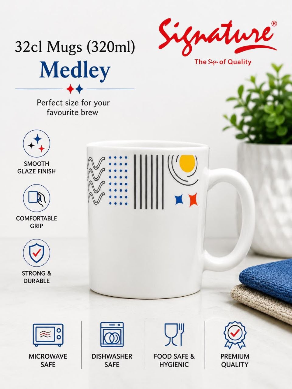 Signature Set of 6 Cups Make In India, Made of fine quality ceramic, Actual Image Captured This simple and inspiring style will delighted your every gathering event in your home