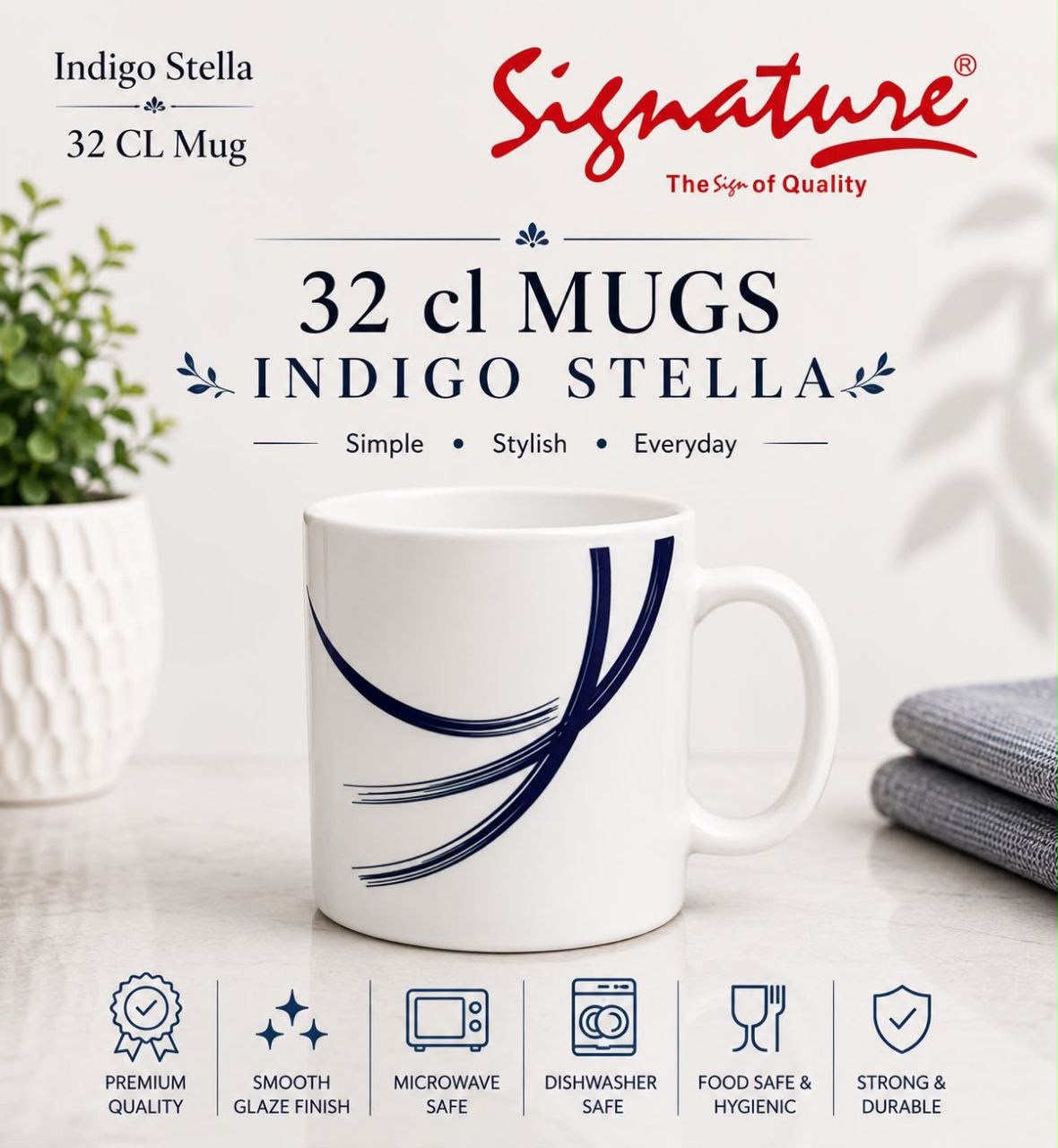 Signature Set of 6 Cups Make In India, Made of fine quality ceramic, Actual Image Captured This simple and inspiring style will delighted your every gathering event in your home