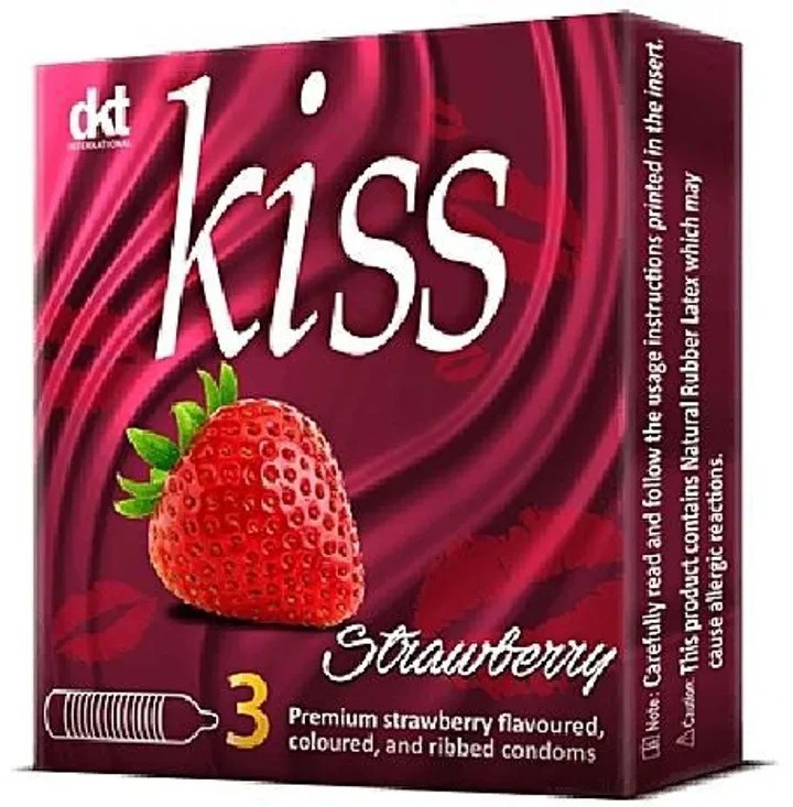 Kiss Strawberry Condoms(Pack of 3),9 usable safe condoms