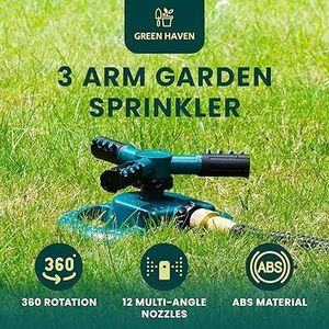 360 Degrees Automatic Rotating Garden Sprinkler Adjustable 3 Nozzles Water Saving Atomizing Garden Irrigation Yard Lawn Spray Head for Large Area Coverage