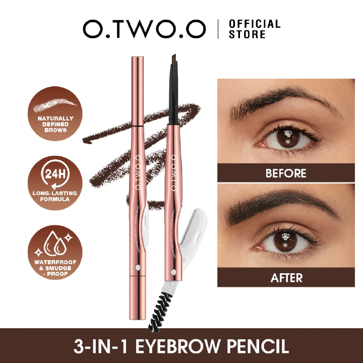 O.TWO.O Eyebrow Pencil 3 in 1 Fine Precise Brow Definer Waterproof Natural 4 Colors Brown Eye Brow Pen With Eyebrow Trimmer