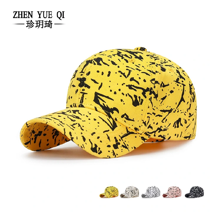 Fashion Yellow Street Graffiti Hip Hop Baseball Cap Unsix Cotton Print Logo Baseball Hat