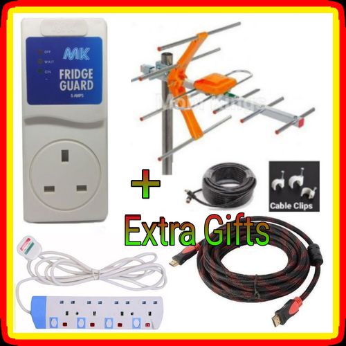 OFFER MK Fridge Guard+ Digital TV Aerial Antenna + Free 4 Way Power Extension, Hdmi Cable