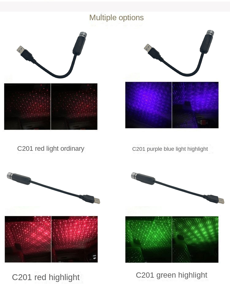 1PC Car Roof Star USB Ambient Light Adjustable Romantic Night Atmosphere Lamp Home Interior Decoration Mini Ceiling Projector