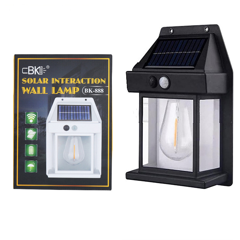 Outdoor Solar Wall Lamp Tungsten Filament Bulb Human Body Induction Garden Lighting