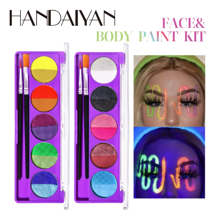 Water Activated Eyeliner Palette , Neon Rainbow Colorful Face Body Paint Colored Liner Makeup Matte Eyeliner with Eyeliner Brushes U V Glow Fluorescent Black White Paint Makeup Set