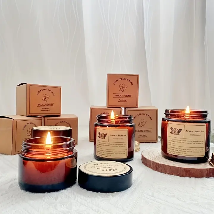 1pc 100g Natural Soy Amber Glass Jar Scented Candle - 5 Aromas (Jasmine, Sandalwood, Lavender, Violet, Pear Freesia) - Perfect Gift for Birthday, Valentine's Day, Anniversary - Home Scented Candle Jar