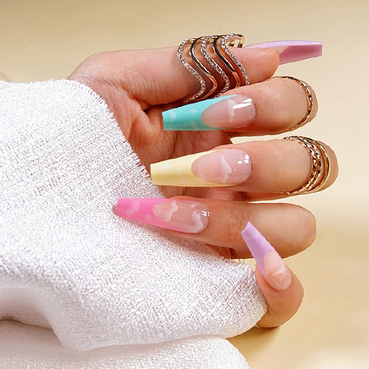 24Pcs Fake Nails Long Handmade Wearable Nail Nail Art Nail Patch Nail Art Patch，Reusable Stick On Nails Press on Full Cover False Nail Removable Fake Nails