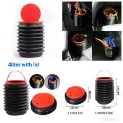 CAR DUSTBIN. 4L Car Folding Trash Collapsible Water Fishing Bucket Outdoor Camping Garbage Plastic Bucket Storage Box Container WITH LID Black