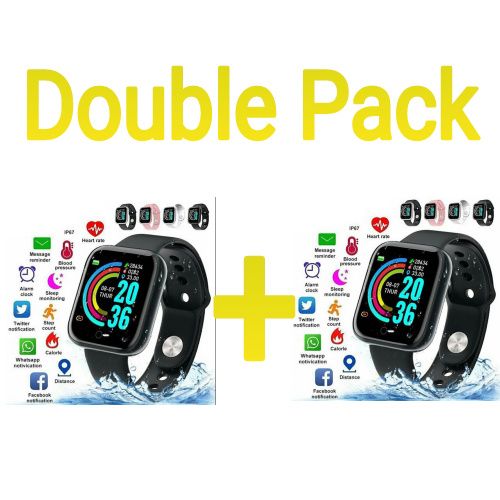 Generic Y68 Fitness Tracker Smartwatch -Black//Double Pack