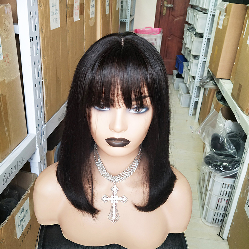 3x1 T Part Lace Middle Part Bob Wigs Fringe Wig 8inch-12inch Natural Black 12A  Straight Bangs Density 180 Promotion