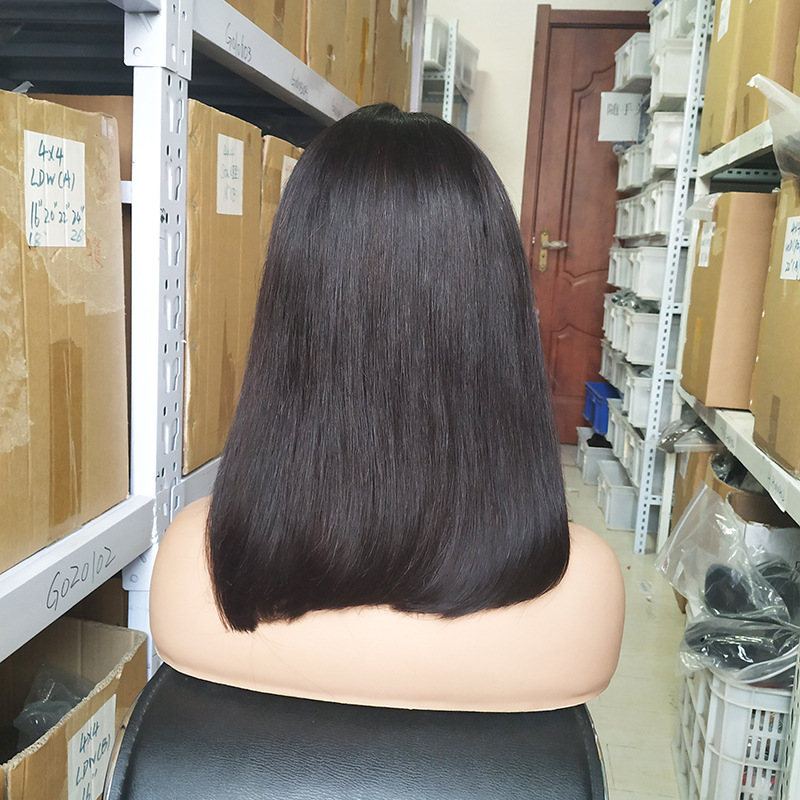 3x1 T Part Lace Middle Part Bob Wigs Fringe Wig 8inch-12inch Natural Black 12A  Straight Bangs Density 180 Promotion