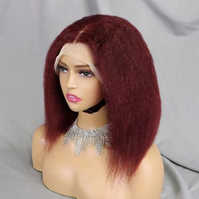 12A Kinky Straight Brown 4# Bob 13*4 Lace Wig Model Lenght as Picture