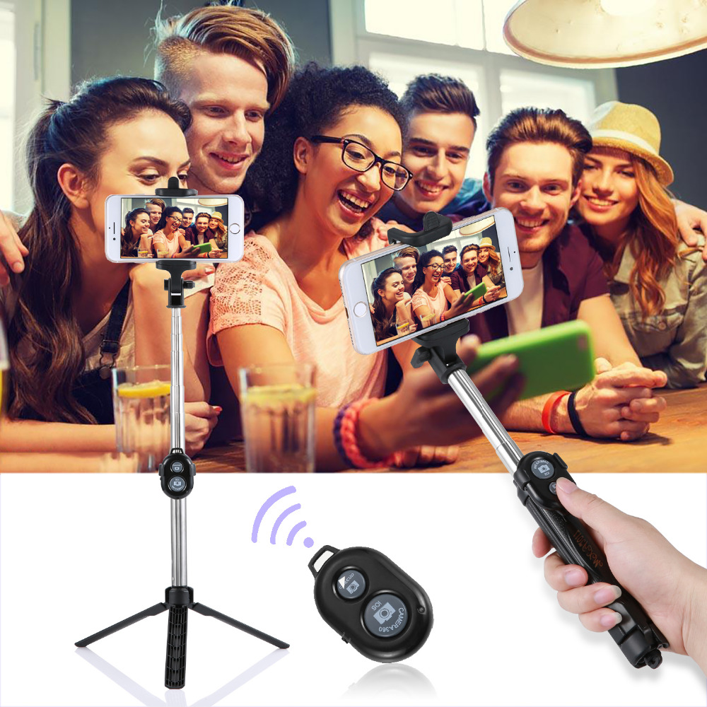 Bluetooth Shutter Selfie Stick + Tripod Monopod Sticks Remote Control Stand Holder bluetooth button