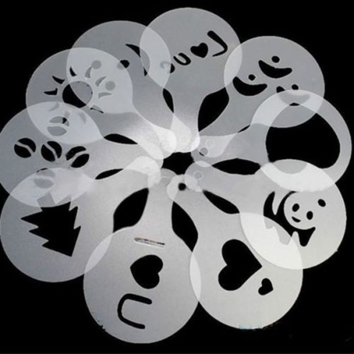 16Pcs Coffee Milk Gift Cupcake Stencil Template Mold Coffee Barista Cappuccino Template