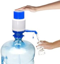 Hand-Press Portable Water Bottle Dispenser Manual Pump WHITE/BLUE