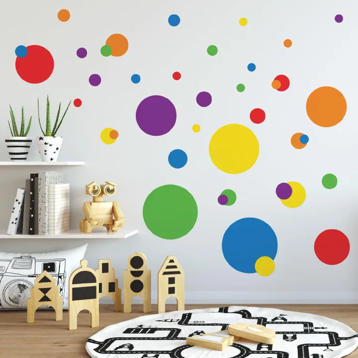 Colorful Dots Art Decor Stickers Pack|12 Sheet|Aesthetic Vinyl Wall Stickers for Kids Baby Girl Bedroom Home Classroom Decoration, Colorful Self-Adhesive Peel and Stick Dot Decals, Repositionable
