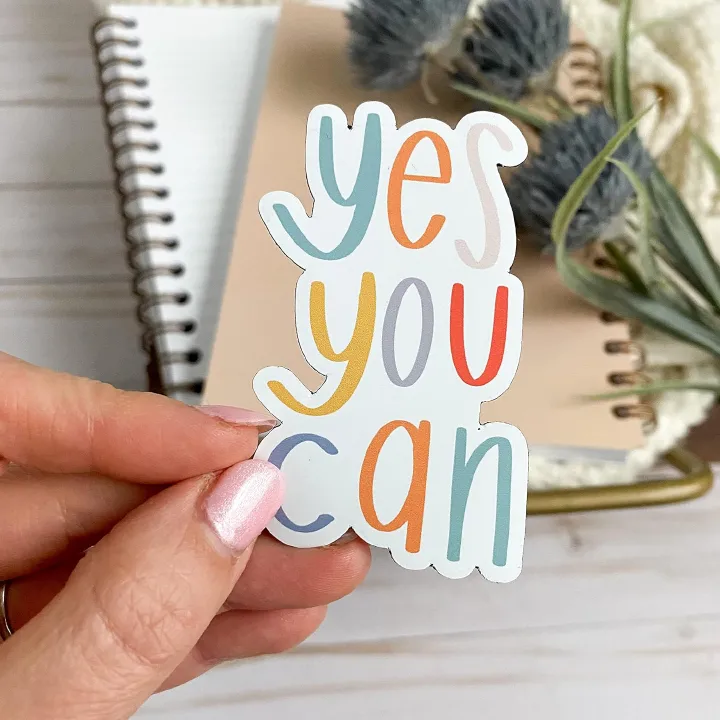 Yes You Can, Motivational Inspirational quote stickers | Waterproof vinyl Stickers, Phone decals for laptops, hydro flasks, water bottles | Encouraging & motivational quote sticker Decor| Yes you can