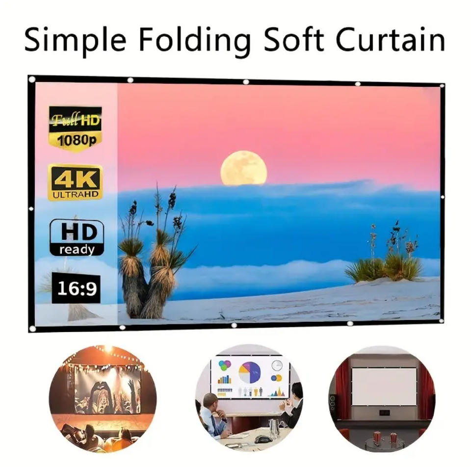 Multi Size Optional Projector Screen, Foldable Without Creases, Easy to Install, Easy to Carry, Long service life, Outdoor high-definition projector screen for movies