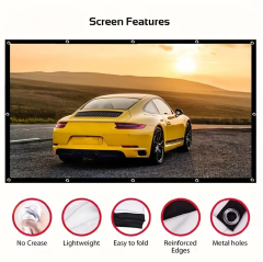 Multi Size Optional Projector Screen, Foldable Without Creases, Easy to Install, Easy to Carry, Long service life, Outdoor high-definition projector screen for movies