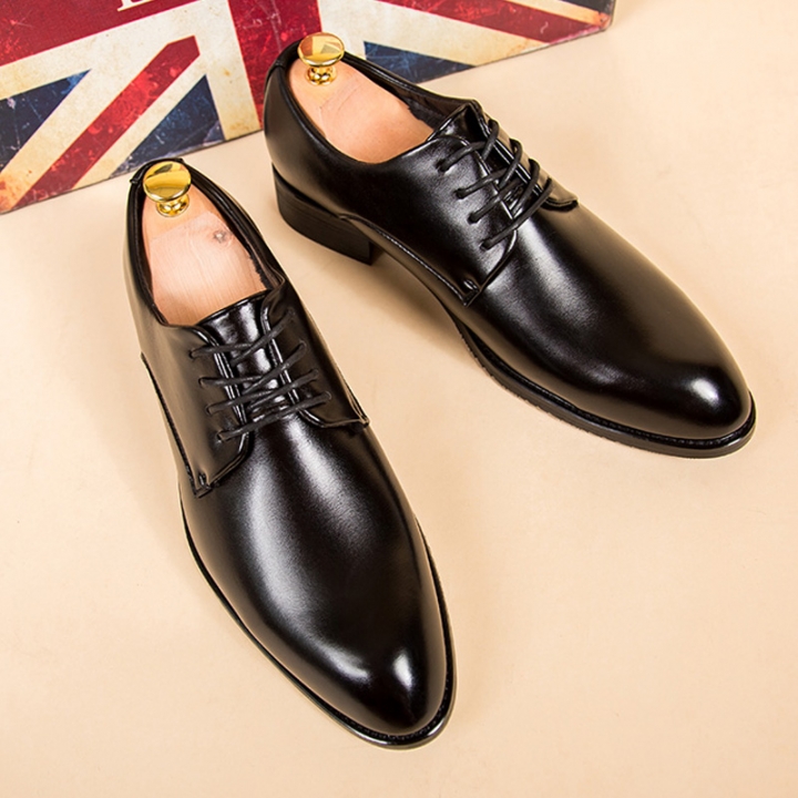 Men Pointed Leather Business Shoes Soft Leisure Formal Offical Shoes Oxford Lace-up British Flat Moccasins