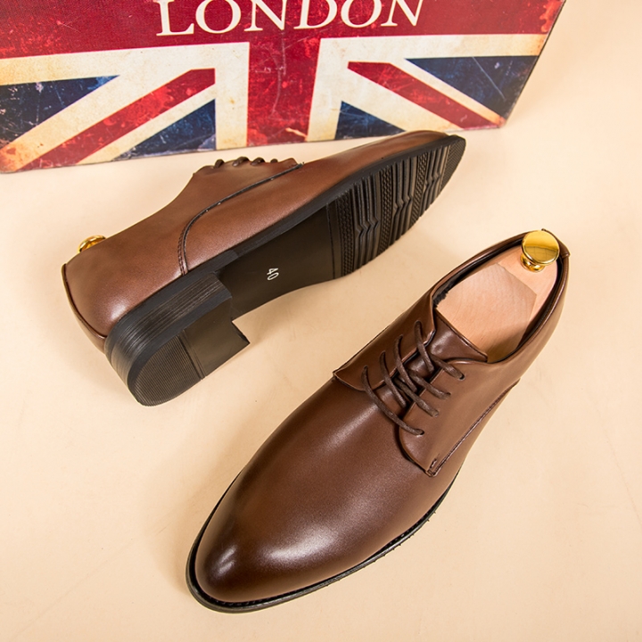 Men Pointed Leather Business Shoes Soft Leisure Formal Offical Shoes Oxford Lace-up British Flat Moccasins