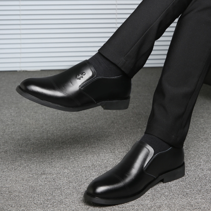 Men Leather Dress Formal Shoes Pointed Leisure Business Oxford Slip-on Casual Soft Flats Moccasins