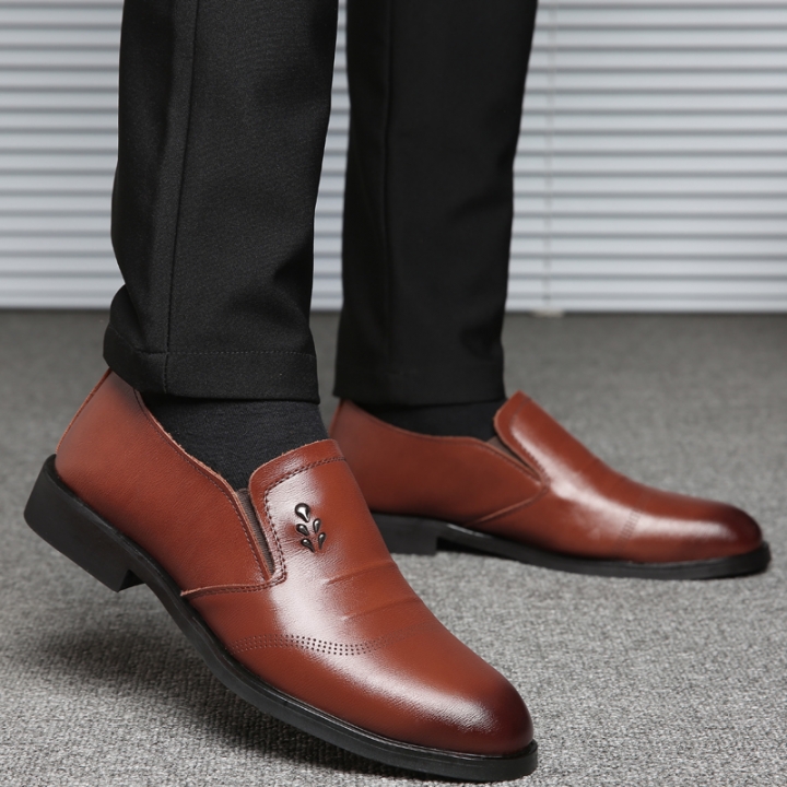 Men Leather Dress Formal Shoes Pointed Leisure Business Oxford Slip-on Casual Soft Flats Moccasins