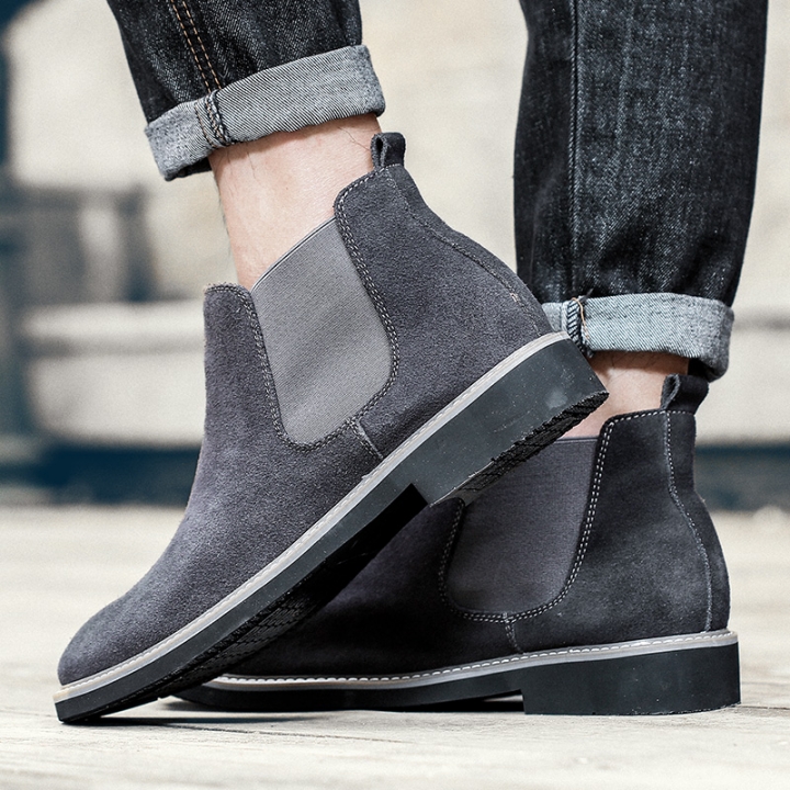Fashion Men Chelsea Boots Pointed Leather Formal Business Shoes Slip-on Martin Ankle Boots Oxford