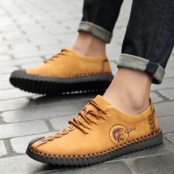 Men Leather Casual Loafers Driving Doug Shoes Dress Formal Business Oxford Lace-up Classic Leisure